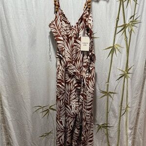 Brown and White Leaf Print Romper